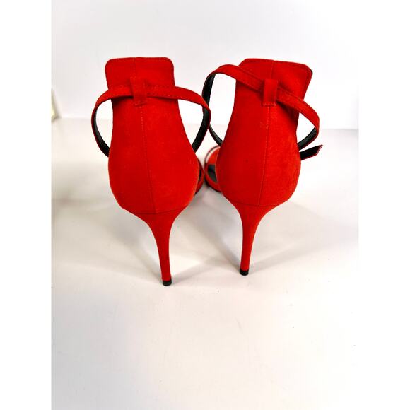 ASOS Size 8 Red Suede 3 Inch Ankle Strap Heels Open Toe - Picture 7 of 15